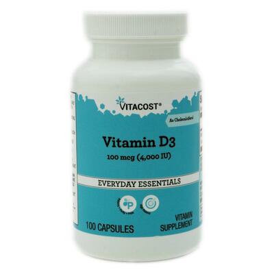 Vitacost,Vitamin D3 as Cholecalciferol, 100 Capsules, 100 Ca