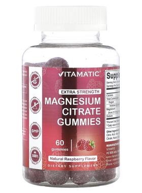 Vitamatic,柠檬酸镁软糖，特强型，天然树莓味，60 粒软糖