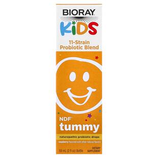 Bioray,儿童,NDF® Tummy,11 种菌株益生菌混合物,树莓味,2 液