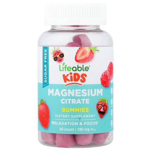 Lifeable,Kids, Magnesium Citrate Gummies, Berry, 60 Gummies