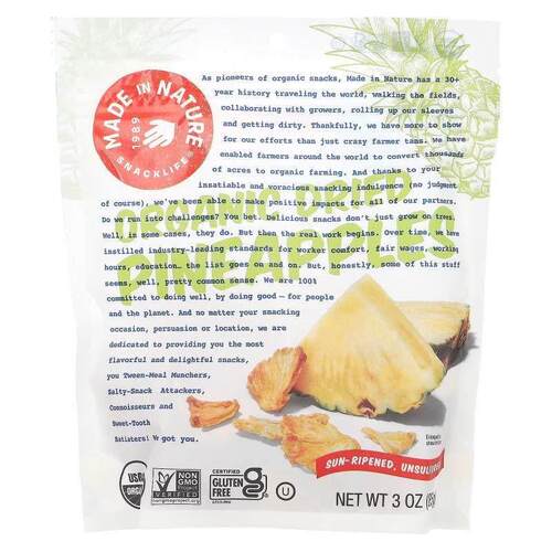 Made in Nature有机菠萝与金色零食非硫化菠萝干差旅浓郁好心情