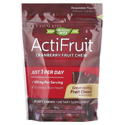 然萃维,ActiFruit™，蔓越橘果味咀嚼片，500 毫克，20 片软咀嚼片