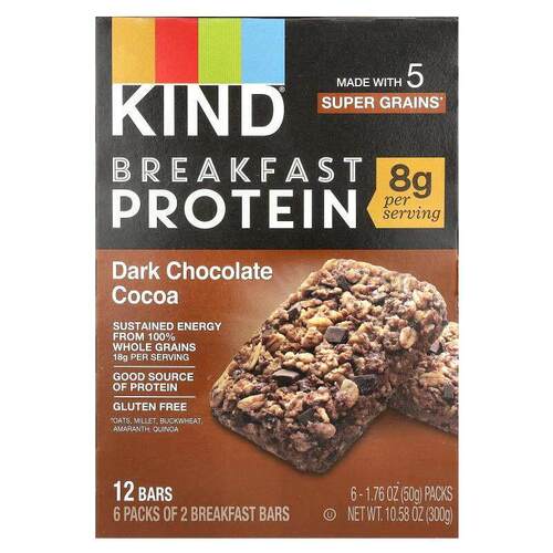KIND Bars,早餐蛋白棒，黑巧克力可可，6 包，每包 1.76 盎司（50