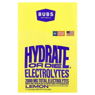 BUBS Naturals,Hydrate or Die®，电解质混合饮品，柠檬味，20 条
