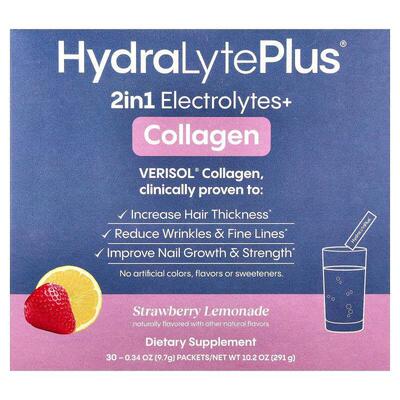 Hydralyte,VERISOL® Collagen,，气泡电解质粉，草莓柠檬水味，30