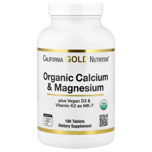 California Gold Nutrition,有机钙镁加 D3 和 K2，180 片