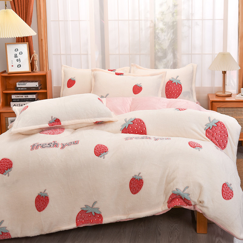 冬季被套单件三件套双面加绒毛绒珊瑚绒法兰绒被罩单人被单