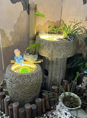 摆阳假山流水件日式花园石磨养鱼池装饰景中式别墅庭院子造1903观