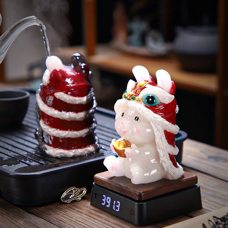 茶具新款茶宠醒狮玉兔遇水变色茶桌饰品配件茶盘金兔把玩精品可养
