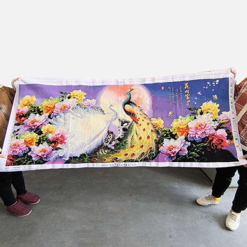 孔雀十字绣成品不带框纯手工出售绣好的2025新款高端客厅牡丹花卉