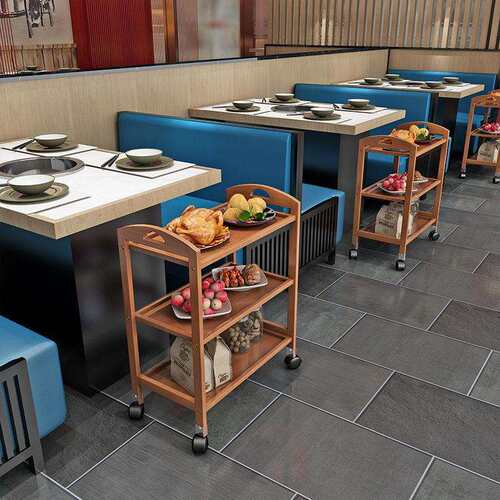 厨房置物架多层火锅店菜架子可移动3商用4层餐车落地带轮小推车竹