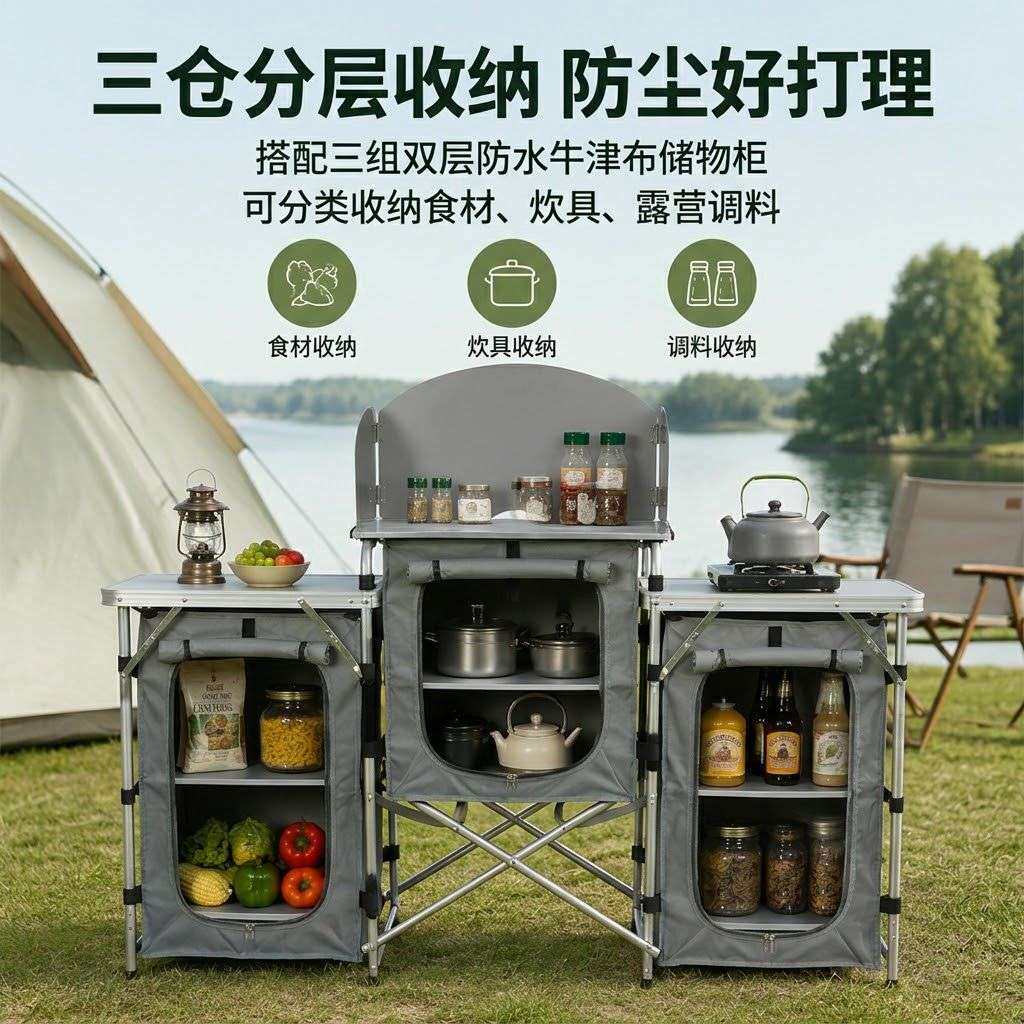 户外露营可折叠野餐桌铝合金可移动厨房便携式易装灶台烹饪桌厂家
