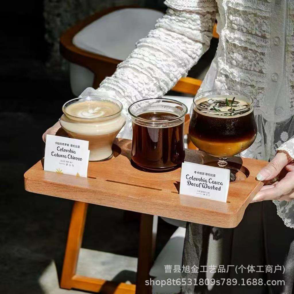 木质咖啡杯托盘一豆三喝杯盘实木三孔咖啡木托盘一茶三喝木质托盘图片