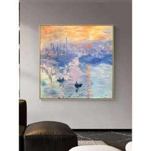 莫奈日出大芬油画村手绘 玄关装饰画现代简约客厅美式餐厅壁挂画