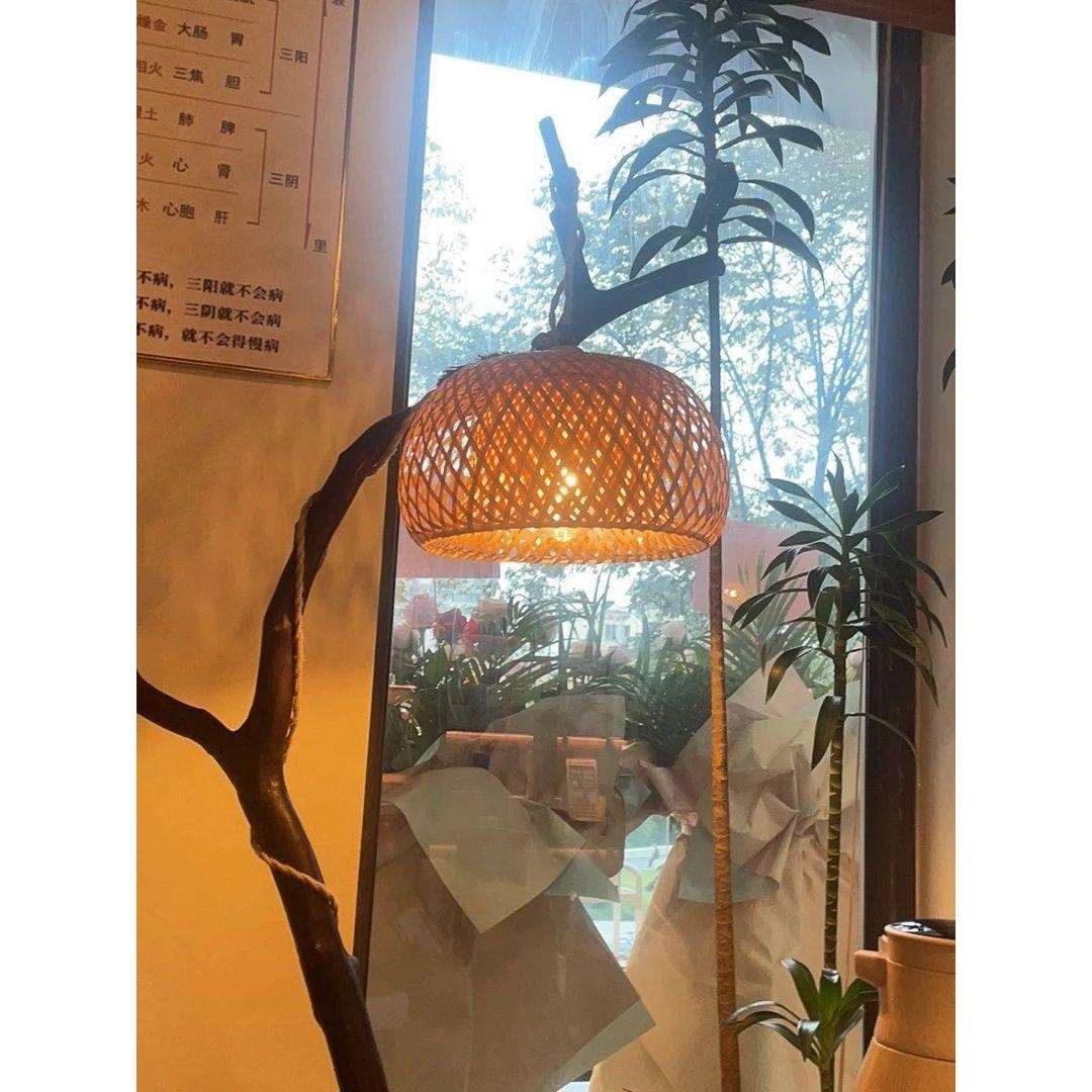 复古竹编麻绳吊灯台灯禅意茶桌灯罩餐厅火锅店根雕树枝配件挂灯
