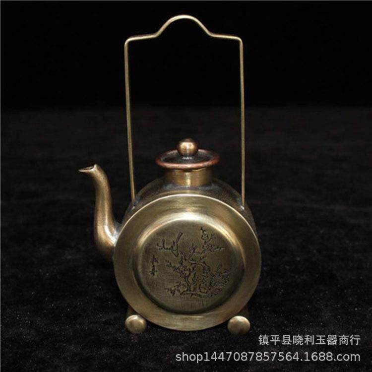 复古白铜镍白铜酒壶砚滴水滴摆件篆刻童子山水风景画铜古玩杂项