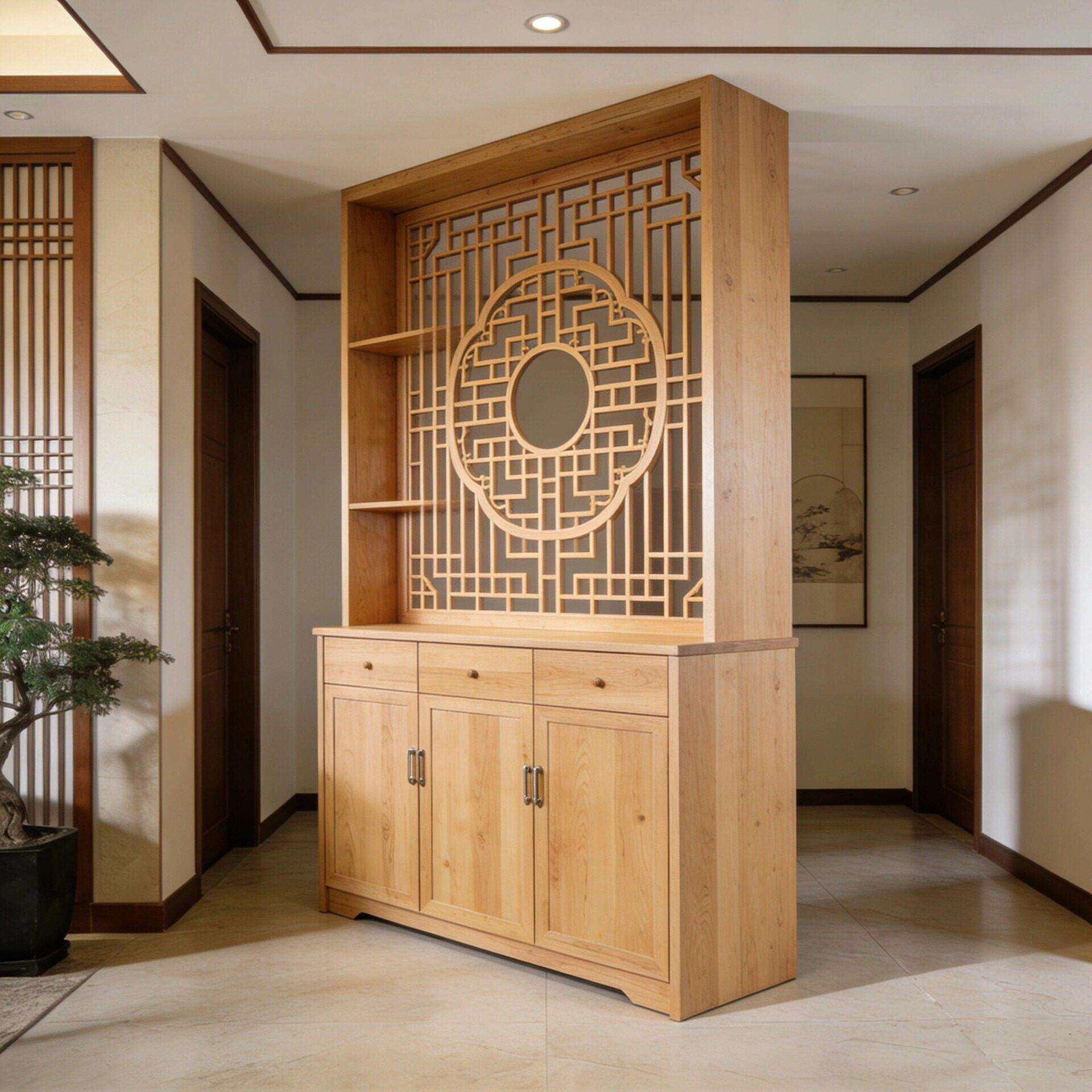 中式镂空酒店茶楼装修实木松木仿古新中式花格隔断屏风玄关组合柜