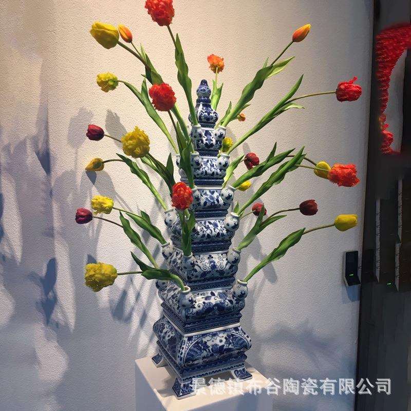 景德镇陶瓷雕塑宝塔青花瓷花器室内落地装饰插花塔中式文昌塔摆件