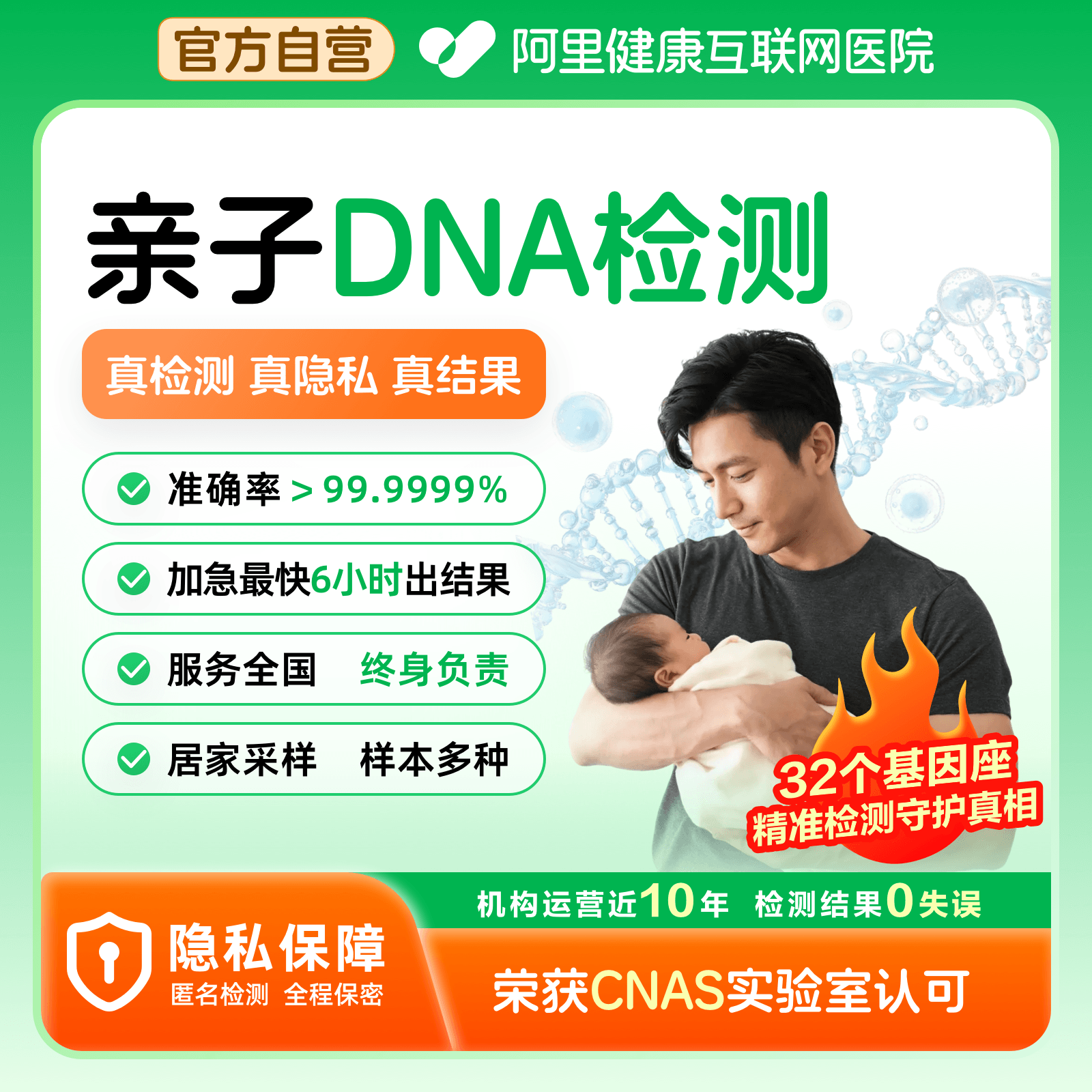 【阿里健康自营】亲子检测产后鉴定DNA基因检测头发指甲隐私鉴定