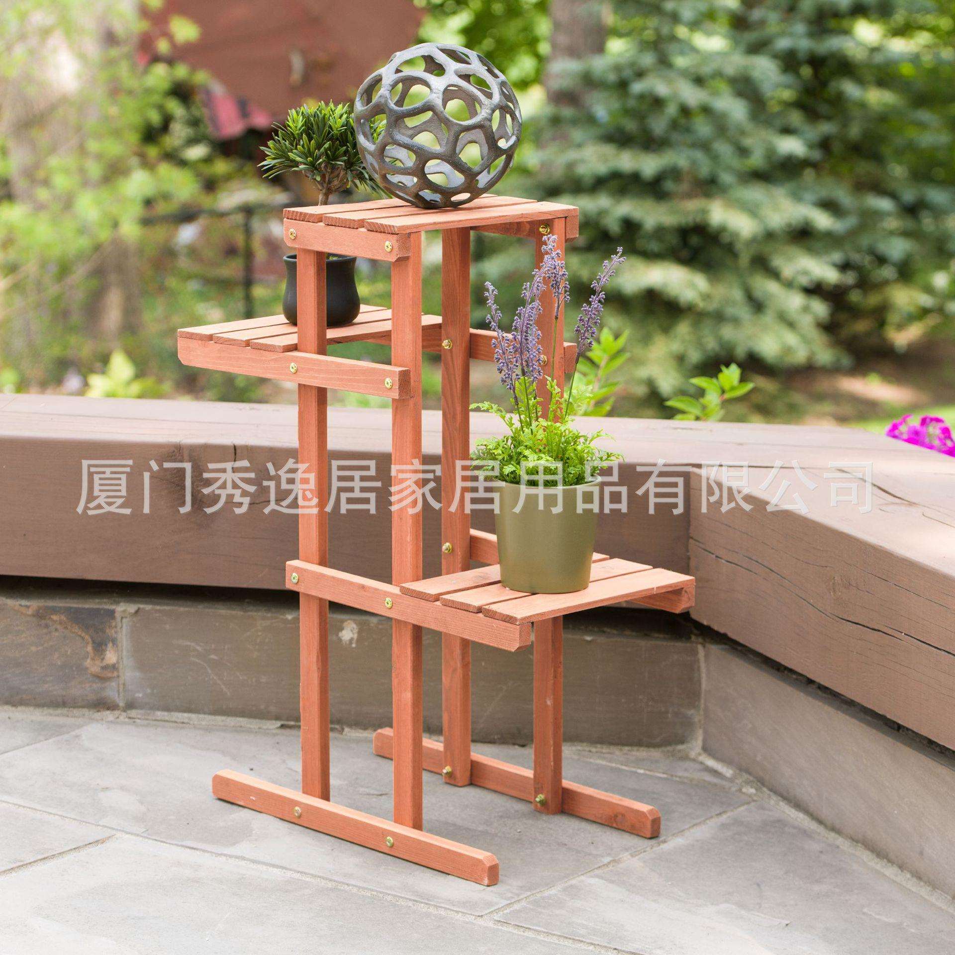 室外多层落地式组合植物架简约实木多肉花盆置物架家用阳台花架