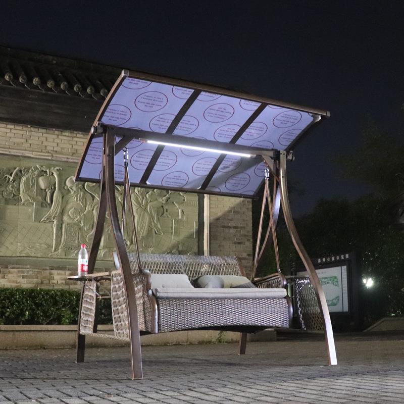 秋千户外花园阳台庭院摇椅太阳能防雨编藤秋千椅双人铝合金吊椅
