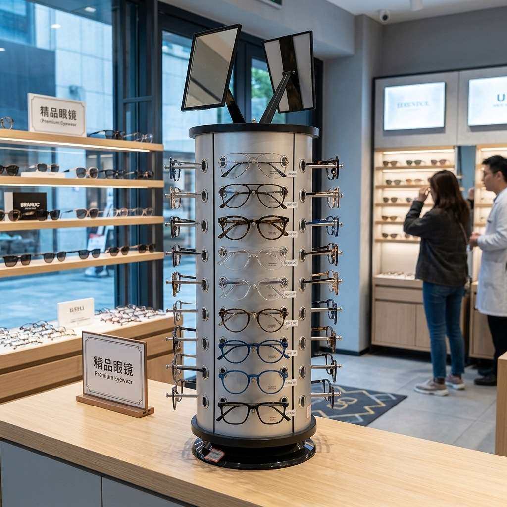 热销台式圆形36副44副铝塑板太阳镜展架可旋转眼镜店用墨镜展示架