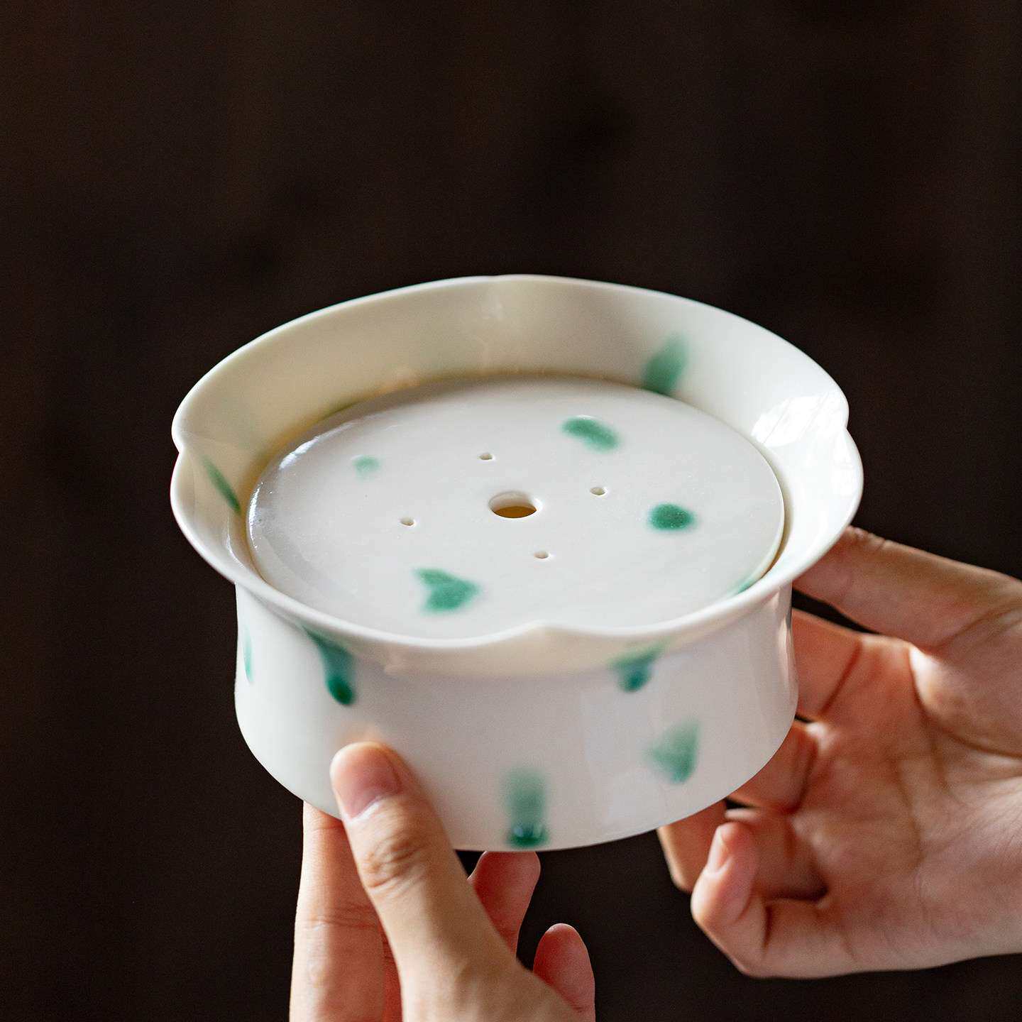 入野归松白釉绿彩手绘干盘茶盘精致手工创意陶瓷壶承茶台茶壶托盘