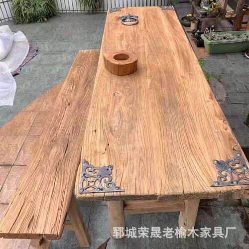 老榆木门板桌风化旧木板茶桌吧台桌原木怀旧复古实木茶台仿古茶桌