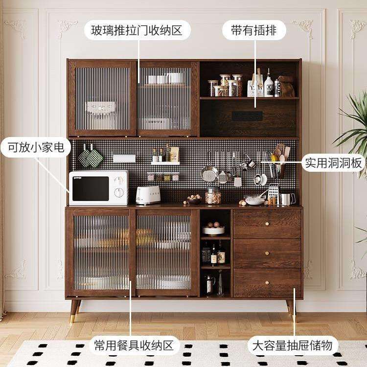 实木餐边柜客厅大容量一体茶水柜厨房多功能储物碗柜室内中古柜子