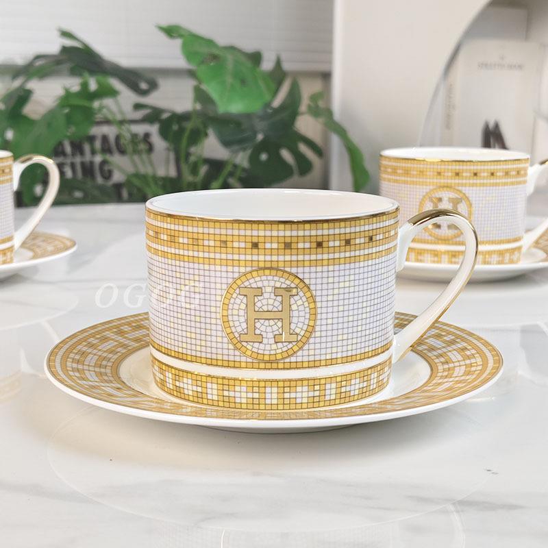 跨境简约骨瓷咖啡杯套装欧式咖啡杯子爱家H标套装花茶杯下午茶杯