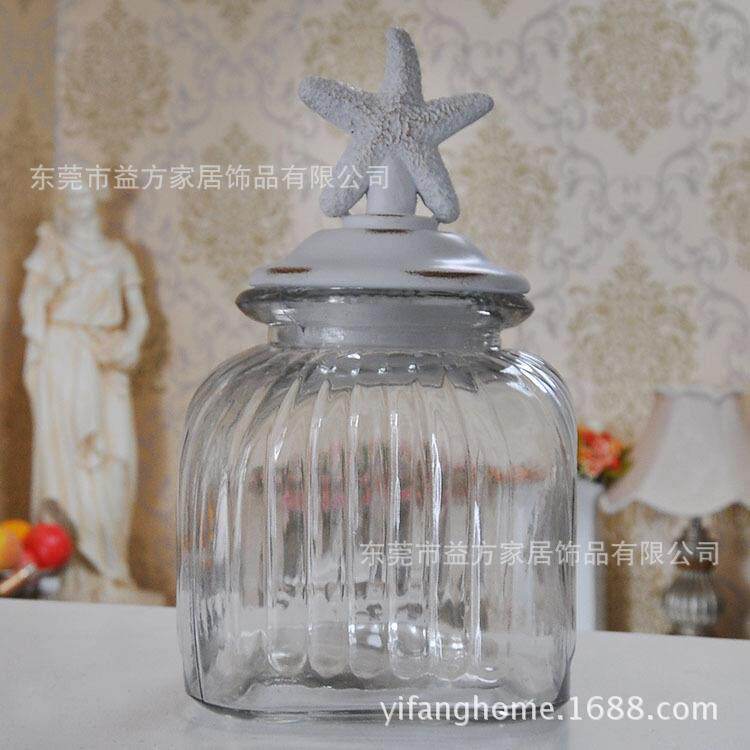 地中海风格 透明玻璃干花罐摆件 密封糖果罐储物罐 家居装饰