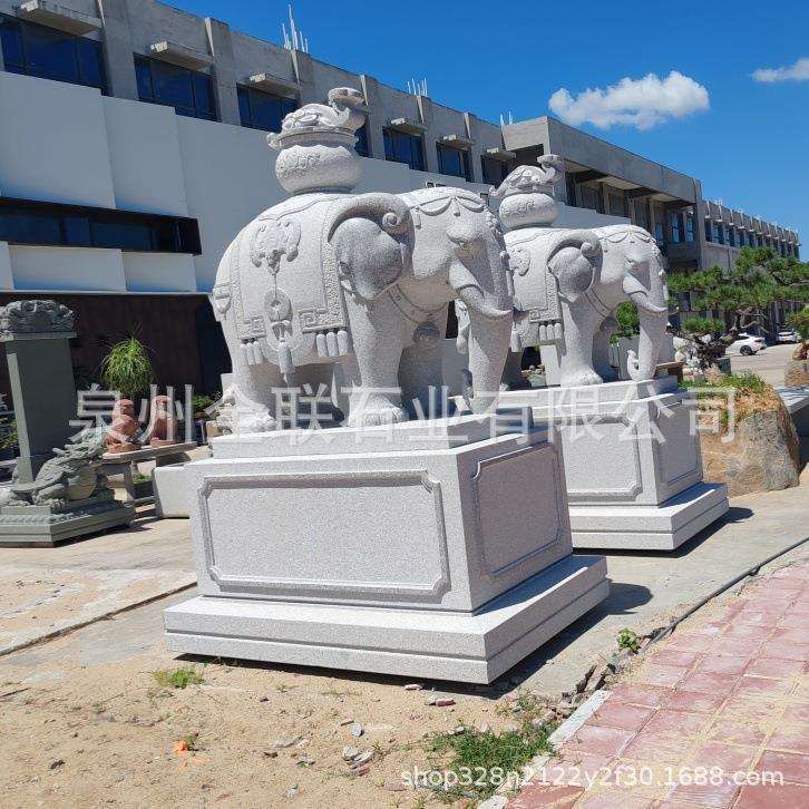 石雕大象一对大理石花岗岩石头大象雕塑公司酒店工厂石大象摆件
