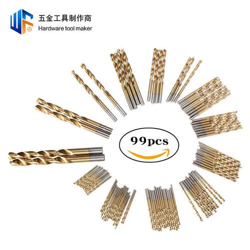厂家直销99pc镀钛直柄麻花钻1.5-10mm木工钻头套装手电钻打孔工具