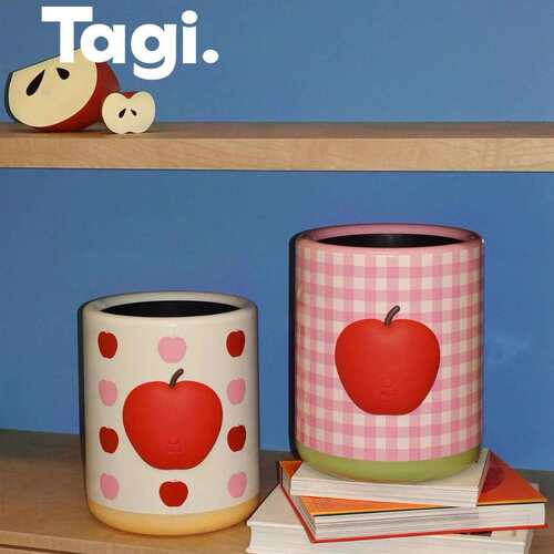 agi.《爆米花》波点花朵家用客厅卧室大容量双层可爱垃圾桶