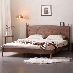 北欧全实木床北美黑胡桃木家具美式复古主卧1.5/1.8米复古双人床