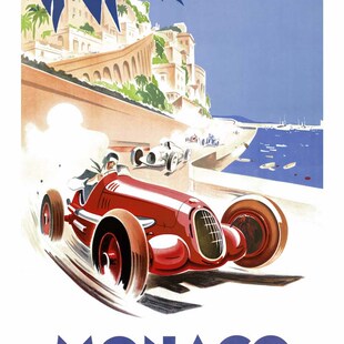 复古摩纳哥大奖赛海报 赛车汽车欧洲旅行 装饰艺术风 旁白装饰画