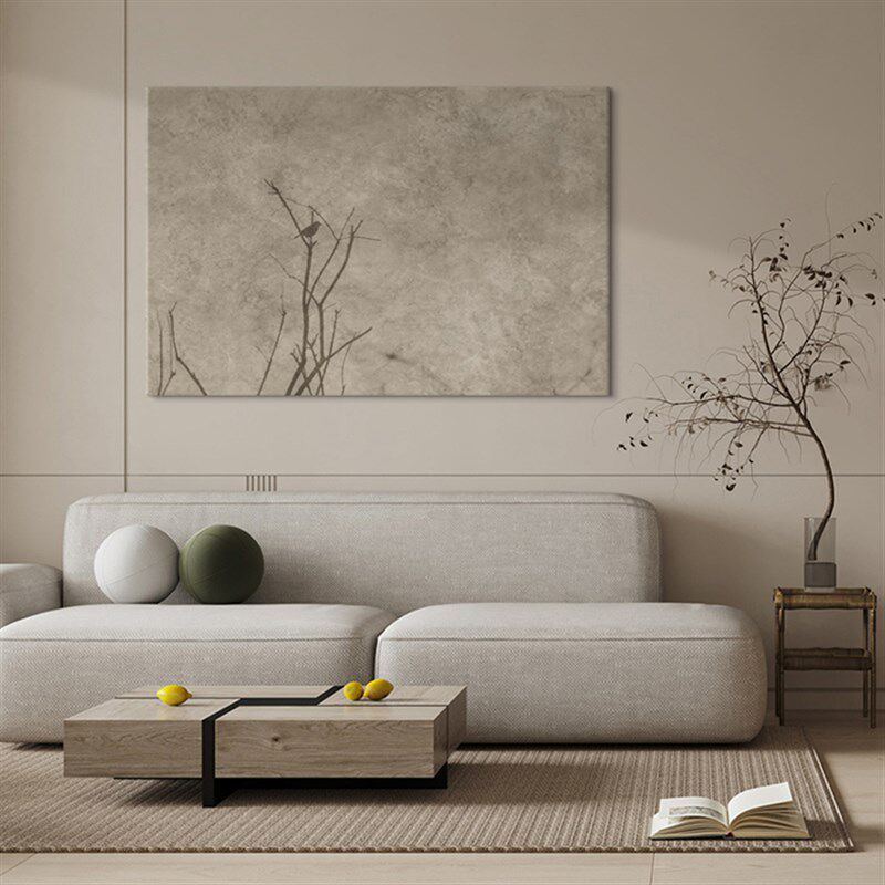 侘寂风素雅书房装饰画树枝鸟极简无框画展厅茶室壁画意境客厅挂画