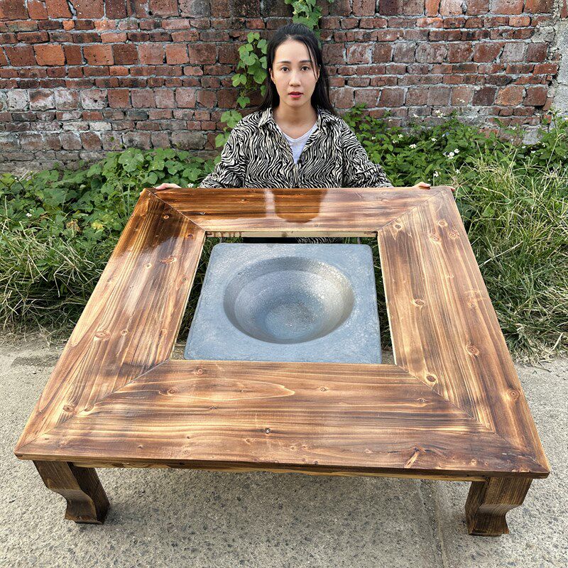 实木炭盆桌农庄围炉桌农村家用烧炭火饭店烤火桌冬天取暖火炉桌子