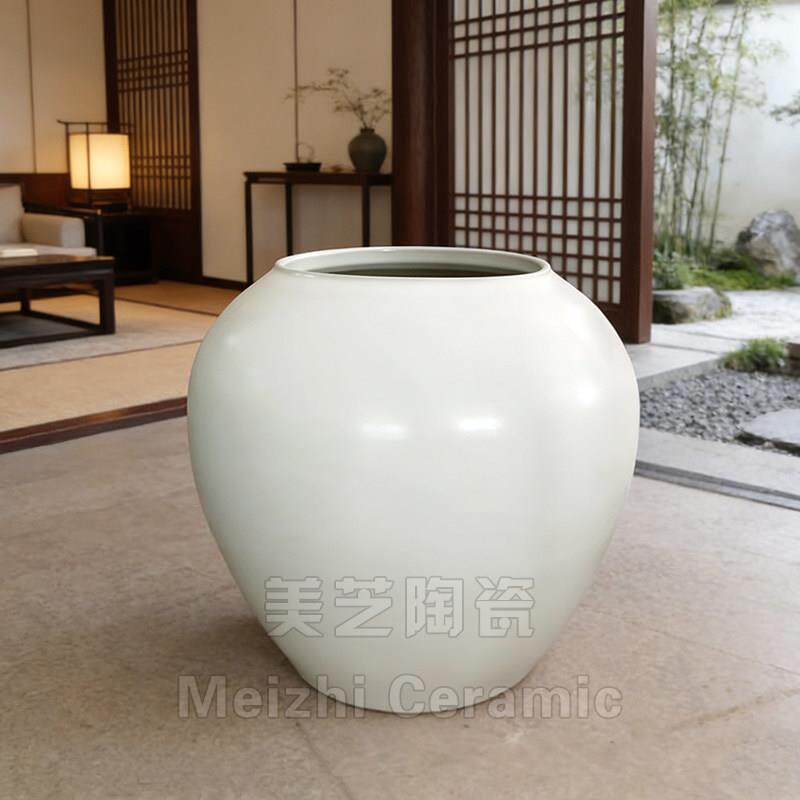白色口陶缸大径陶瓷花瓶落地大MZ0549陶罐50大公分高陶盆堂美花陈