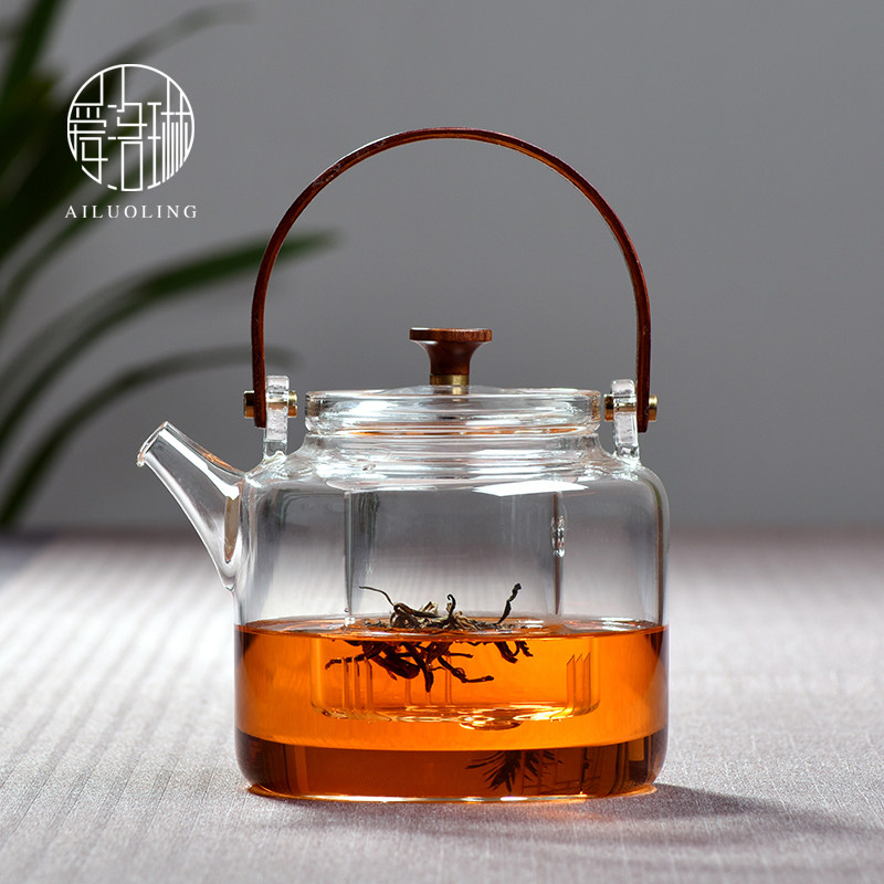 爱洛琳 耐热玻璃提梁蒸汽煮茶壶黑晶炉 家用烧水泡茶壶养生壶泡茶
