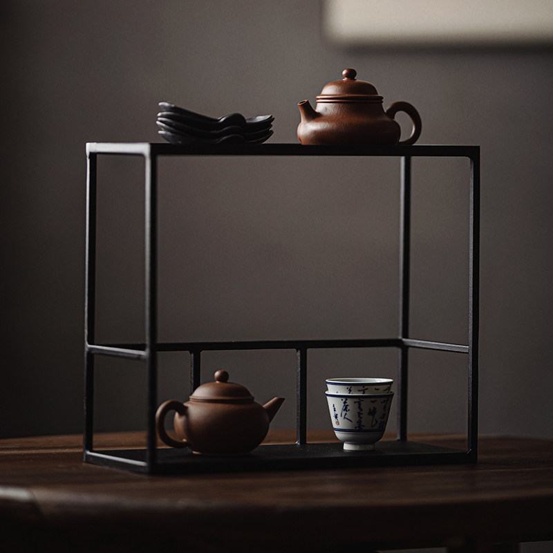 草木祠铁艺茶棚架茶杯架置物架博古架功夫茶具收纳多层桌面展示架