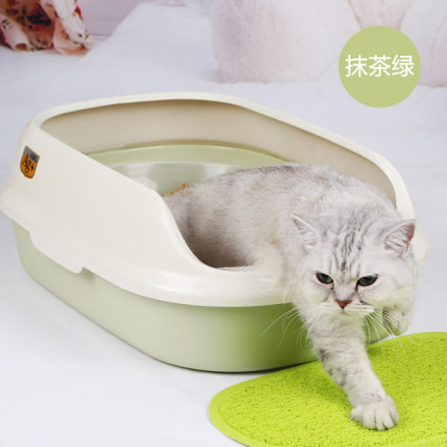 猫砂盆 猫厕所半封闭式中号单层无网格 膨润土松木猫砂便盆猫屎盆