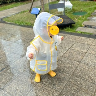 儿童雨衣男童女童宝宝防水幼儿园小学生小黄鸭雨披斗篷式 透明雨衣