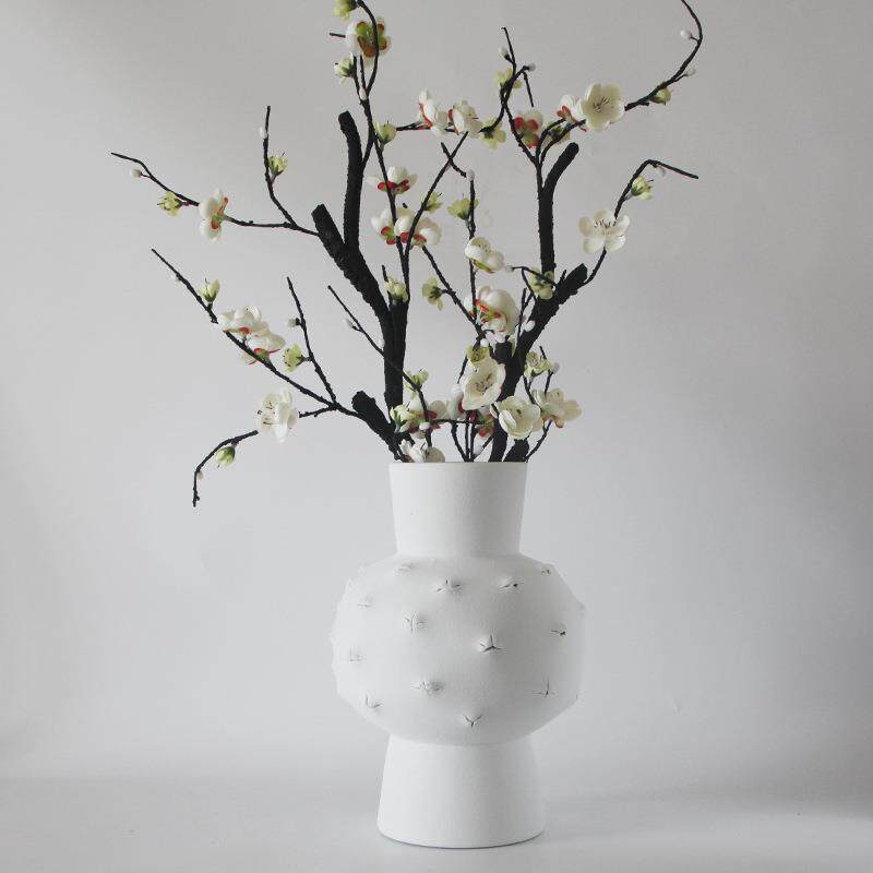 陶瓷素烧镂空花瓶白色花器客厅摆件插花干花家居摆设玄关欧式装饰