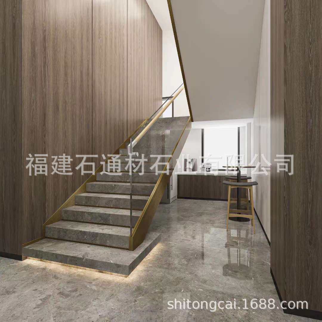臻冰灰天然大理石楼梯踏步板地面墙身