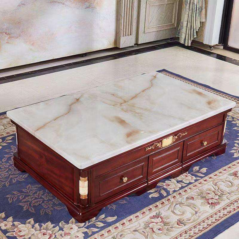 现代简约欧式大理石实木茶几电视柜组合客厅套装带凳子茶几桌