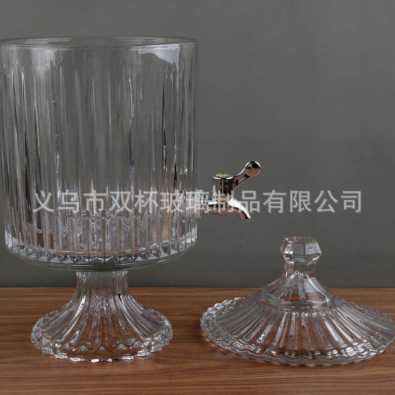 复古透明玻璃果汁缸带龙头冷水冷饮壶带盖果汁罐柠檬果茶桶饮料桶