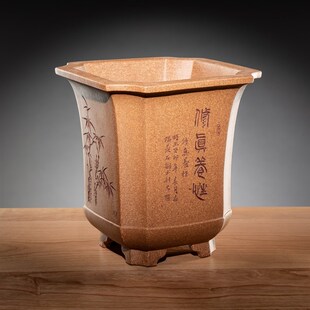 高档精品名家许成安宜兴原矿老段泥宽口高四方紫砂签筒千筒兰花盆