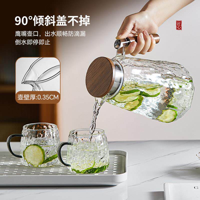 白忆壶茶玻璃水壶耐高温家用大悦璃容量凉水壶套装开水冷加厚泡杯