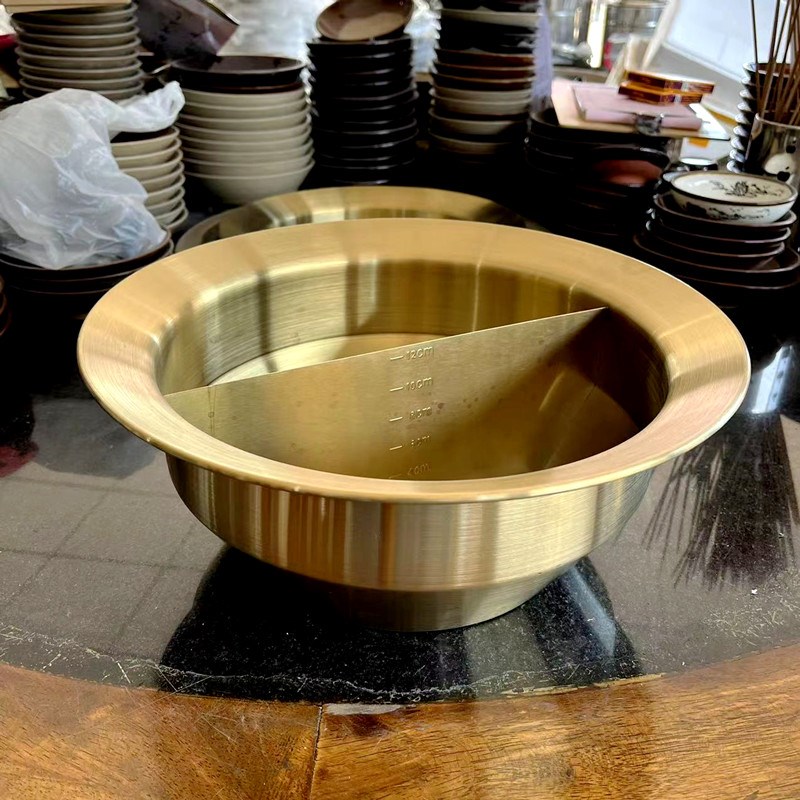 商用火锅金色加深串串香专用锅 不锈钢鸳鸯电磁炉用中式麻烫火锅